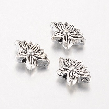 Tibetan Style Alloy Beads, Lotus, Antique Silver, 12.3x8.5x4mm, Hole: 1mm
