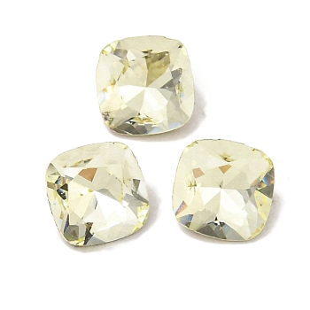 Glass Rhinestone Cabochons, Flat Back & Back Plated, Faceted, Square, Jonquil, 4x4x2mm