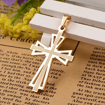 Ion Plating(IP) 304 Stainless Steel Pendants,  Cross, Golden, 39x25x2mm, Hole: 4x6mm