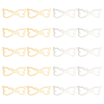 DICOSMETIC 20Pcs 2 Colors 304 Stainless Steel Links Connectors Charms, Heart with Word Mom, Golden & Stainless Steel Color, 11.5x28.5x1mm, Hole: 1.5mm, 10pcs/color