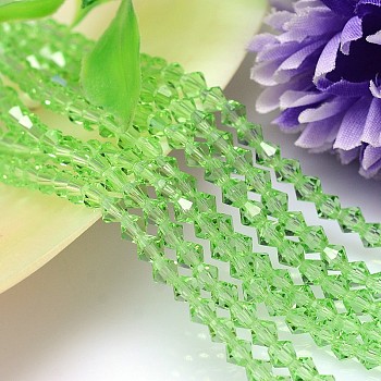 Faceted Imitation Austrian Crystal Bead Strands, Grade AAA, Bicone, Light Green, 6x6mm, Hole: 0.7~0.9mm, about 68pcs/strand, 15.7 inch