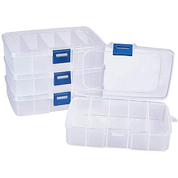 Plastic Bead Containers, Box, Clear, 14x9x3.5cm, 4pcs/set