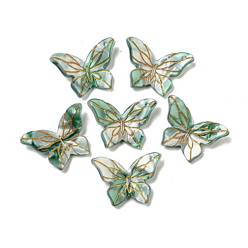 Cellulose Acetate(Resin) Pendants, Metal Enlaced Butterfly Charms, Lawn Green, 27x20x3mm, Hole: 1.6mm