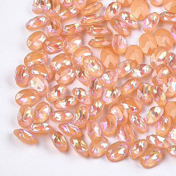 Pointed Back Resin Rhinestone Cabochons, Faceted, Oval, Orange, 17.5~18x12.5~13x7~7.5mm, about 100pcs/bag