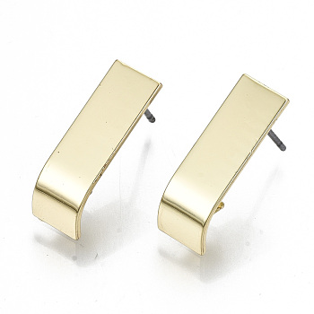Rack Plating Iron Stud Earring Findings, Cadmium Free & Lead Free, with Steel Pins and Loop, Rectangle, Light Gold, 19.5x6mm, Hole: 3.5mm, Pin: 0.7mm