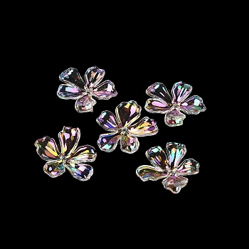 Transparent Acrylic Caps, UV Plating Iridescent, Flower, Clear, 23x26x5mm, Hole: 1.5mm