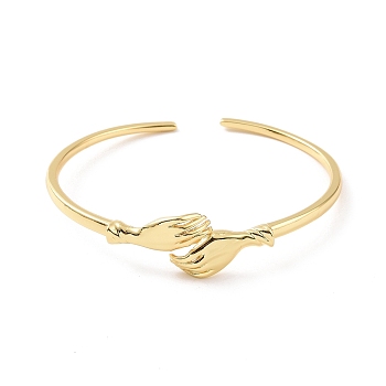 Brass Double Hand Hug Cuff Bangle for Women, Real 18K Gold Plated, Inner Diameter: 2-1/4 inch(5.75cm)