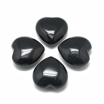 Natural Obsidian Heart Love Stones, Pocket Palm Stones for Reiki Balancing, 39~41x40~40.5x17~19mm