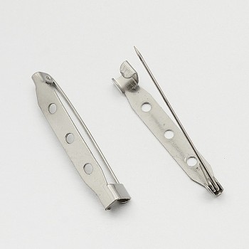 Iron Brooch Pin Back Safety Catch Bar Pins with 3-Hole, Platinum, 38x6x6mm, Hole: 2mm, Pin: 0.8mm