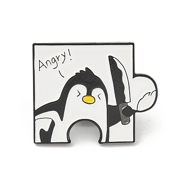 Animal Puzzle Theme Enamel Pins, Black Alloy Brooches for Backpack Clothes, Penguin, 21.5x26mm