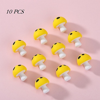 10Pcs Mushroom Silicone Focal Beads, Chewing Beads  For Teethers, DIY Nursing Necklaces Making, Yellow, 18mm, Hole: 2mm