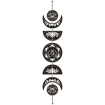 Moon Phase Wood Hanging Wall Decorations, with Cotton Thread Tassels, for Home Wall Decorations, Lotus Pattern, 72.5cm