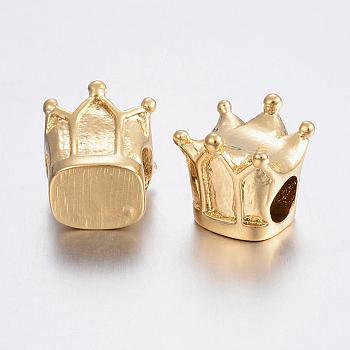 304 Stainless Steel European Beads, Large Hole Beads, Crown, Golden, 12x11.5x12mm, Hole: 5mm
