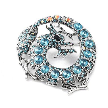 Light Sky Blue Dragon Alloy+Rhinestone Brooch