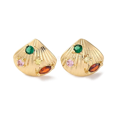 Colorful Shell Shape Brass Stud Earrings