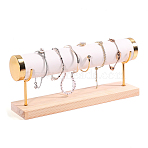 PU Leather T Bar Bracelet Display Rack, Jewelry Organizer Holder with Woode Base, for Bracelets Watch Storage, White, 29x7x12.5cm(PW-WG82072-02)