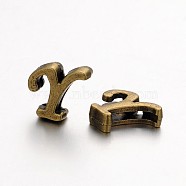 Tibetan Style Antique Bronze Plated Alloy Letter Slide Charms, Nickel Free, Letter.Y, 10~12x8~13x4mm, Hole: 2x8mm(PALLOY-J542-Y-NF)