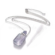 Natural Fluorite Openable Perfume Bottle Pendant Necklaces, with Stainless Steel Cable Chain and Plastic Dropper, Bottle, Platinum, 19.21 inch(50.6cm), Bottle Capacity: 0.15~0.3ml(0.005~0.01 fl. oz), 2mm(G-K295-B-P)