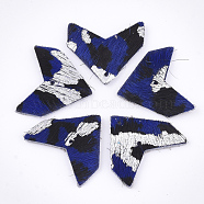 Eco-Friendly Cowhide Links connectors, Arrow with Leopard Print, Blue, 22~23x24x2mm, Hole: 1.5mm(X-FIND-T045-05A)