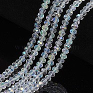 Electroplate Glass Beads Strands, Half Rainbow Plated, Faceted, Rondelle, Clear, 4x3mm, Hole: 0.4mm, about 123~127pcs/strand, 16.5~16.9 inch(42~43cm)(X1-EGLA-A034-T4mm-L19)
