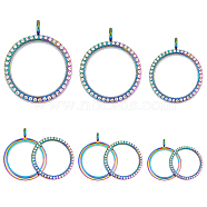 3Pcs 3 Styles Alloy Crystal Rhinestone Locket Pendants, Double sides with Glass, DIY Accessories for Jewelry Pendant Making, Flat Round, Rainbow Color, 33~43x25~35x7~8mm, Hole: 4.8~5mm, 1pc/style(FIND-FH0006-31M)