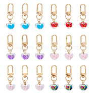 18Pcs 6 Colors AB Color Bead in Bead Style Acrylic Heart Pendant Decorations, Alloy Swivel Clasp Pendant Decoration, Mixed Color, 54mm, 3pcs/color(HJEW-PH01623)