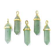 Natural Green Aventurine Pointed Pendants, with Random Brass Pendant Hexagon Bead Cap Bails, Golden, Bullet, 38.5~40x12~12.5x10~11mm, Hole: 3x4.5mm(G-G025-01G-09)