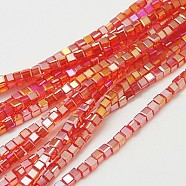 Electroplate Glass Beads Strands, AB Color Plated, Faceted, Cube, Red, 4x4x4mm, Hole: 1mm(EGLA-D018-4x4mm-27)