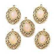 304 Stainless Steel Pendants, Natural Rose Quartz Oval Charms, Real 14K Gold Plated, 21x15x5.5~6.5mm, Hole: 1.5mm(STAS-L012-359B-G)
