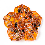 Handmade Gold Sand Lampwork Beads, Flower, Dark Orange, 45.5x47x10mm, Hole: 2.8mm(LAMP-N024-06C)