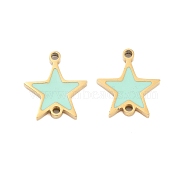 304 Stainless Steel Aquamarine Enamel Connector Charms, Star Links, Golden, 10.5x9x1mm, Hole: 1mm(STAS-Z078-14G)