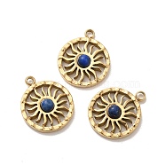 304 Stainless Steel Pave Natural Lapis Lazuli Sun Charms, Real 14K Gold Plated, 14.5x12x3mm, Hole: 1.4mm(STAS-B074-05G-03)