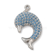 Rack Plating Brass Micro Pave Cubic Zirconia Pendants, Long-Lasting Plated, Lead Free & Cadmium Free, Dolphin Charms, Platinum, 25x14x4.5mm, Hole: 1.2mm(KK-G515-40P-02)