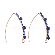 304 Stainless Steel Earring Hooks, Ear Wire, with Natural Lapis Lazuli Beads and Horizontal Loop, 42mm, Pin: 0.7mm(X-EJEW-JE03947-01)