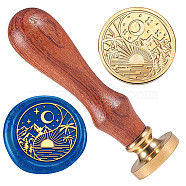 Golden Tone Brass Wax Seal Stamp Head with Wooden Handle, for Envelopes Invitations, Gift Card, Moon, 83x22mm, Stamps: 25x14.5mm(AJEW-WH0208-845)