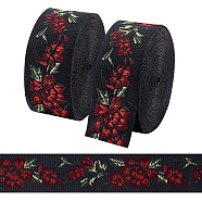 6.8M Flat Ethnic Style Polyester Jacquard Flower Ribbon, for Clothing Sewing, Dark Red, 1-1/4 inch(33mm), about 7.44 Yards(6.8m)/Roll(OCOR-WH0082-133A)
