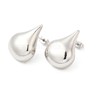Brass Teardrop Stud Earrings, Platinum, 26x19.5mm(EJEW-K248-14P)