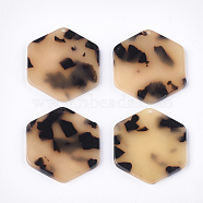 Cellulose Acetate(Resin) Pendants, Leopard Print, Hexagon, PapayaWhip, 33x29x3mm, Hole: 1.2mm(KY-T011-14A)