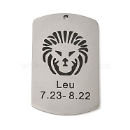 304 Stainless Steel Pendants, Stainless Steel Color, Rectangle with Constellation Charm, Leo, 43x26.5x1.5mm, Hole: 1.6mm(STAS-C098-01G-P)