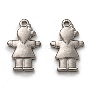 304 Stainless Steel Pendants, Girl, Stainless Steel Color, 21.5x13.5x2.5mm, Hole: 1.8mm(STAS-P257-06P)