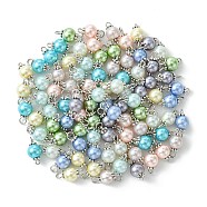 90Pcs 9 Colors Pearlized Glass Pearl Connector Charms, Round Links, with Platinum Tone Iron Double Loops, Mixed Color, 17x8mm, Hole: 2.5mm, 10pcs/color(PALLOY-TA0002-49A)