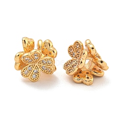 Brass Micro Pave Clear Cubic Zirconia Beads, Flower, Golden, 11x10.5mm, Hole: 3mm(KK-Z072-17G)