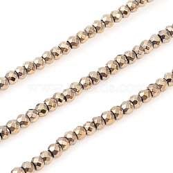 Vacuum Plating Non-magnetic Synthetic Hematite Beads Strands, Rondelle, Faceted, Antique Bronze Plated, 3x2mm, Hole: 1mm, about 170pcs/Strand, 15.35 inch(39cm)(G-F682-03-AB)