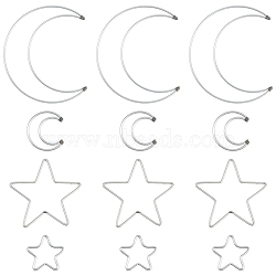 20Pcs 4 Styles Iron Ring for DIY Woven Net/Web with Feather, Macrame & Knotting, Moon & Star, Real Platinum Plated, 47~152x46~143x2.5mm, Inner Diameter: 35~147x35~137.5mm, 5pcs/style(IFIN-SP0001-52)
