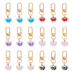 18Pcs 6 Colors AB Color Bead in Bead Style Acrylic Heart Pendant Decorations, Alloy Swivel Clasp Pendant Decoration, Mixed Color, 54mm, 3pcs/color(HJEW-PH01623)