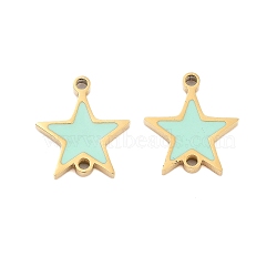 304 Stainless Steel Aquamarine Enamel Connector Charms, Star Links, Golden, 10.5x9x1mm, Hole: 1mm(STAS-Z078-14G)