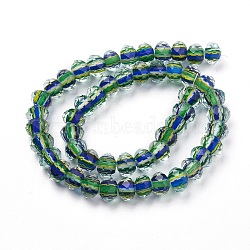 Handmade Lampwork Beads Strands, Faceted, Rondelle, Dark Green, 10.5~11.5x7.5~8mm, Hole: 2~2.5mm, about 51pcs/strand, 15.7 inch(40cm)(LAMP-F014-F08-B)