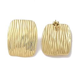 Stripe Rectangle 304 Stainless Steel Stud Earrings for Women, Real 18K Gold Plated, 29.5x23.5mm(EJEW-I303-05G)