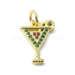 Brass Micro Pave Colorful Cubic Zirconia Pendants, with Jump Ring, Real 18K Gold Plated, Drink, 14x10x2.5mm, Hole: 3mm(KK-H475-24G-03)