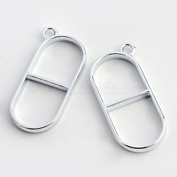 Rack Plating Alloy Open Back Bezel Pendants, For DIY UV Resin, Epoxy Resin, Pressed Flower Jewelry, Hollow, Cadmium Free & Nickel Free & Lead Free, Silver Color Plated, 38.5x18.5x3.5mm, Hole: 3mm(PALLOY-S047-33D-FF)